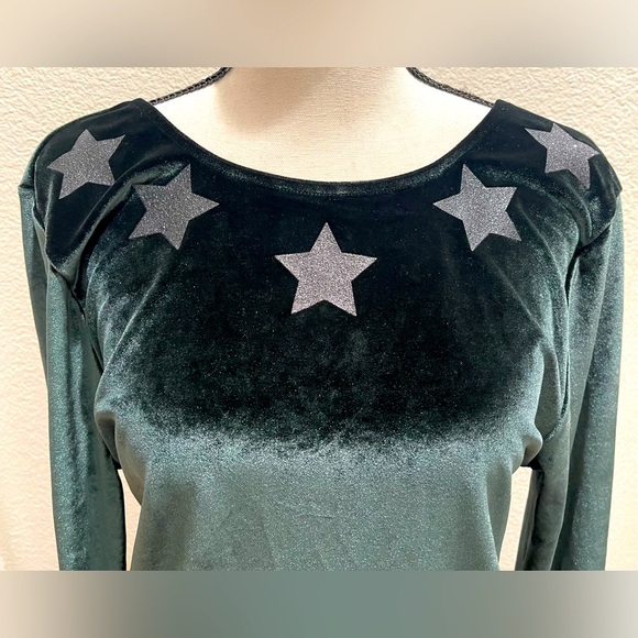 Victoria's Secret Sport Green Velvet Thong Bodysuit Glitter Stars-SZ L~NWOT - Picture 5 of 6